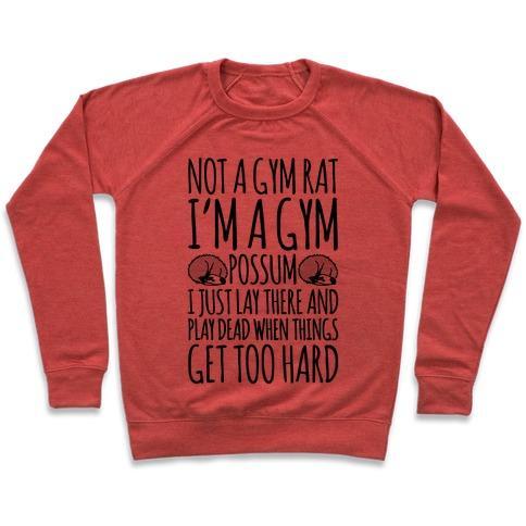 Virgin Teez  Pullover Crewneck Sweatshirt / x-small / Heathered Red NOT A GYM RAT I'M A GYM POSSUM CREWNECK SWEATSHIRT