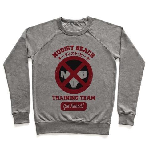 Virgin Teez  Pullover Crewneck Sweatshirt / x-small / Heathered Gray NUDIST BEACH TRAINING TEAM CREWNECK SWEATSHIRT