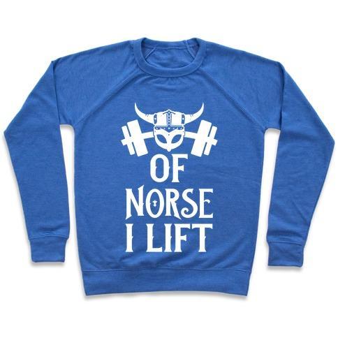 Virgin Teez  Pullover Crewneck Sweatshirt / x-small / Heathered Blue OF NORSE I LIFT CREWNECK SWEATSHIRT