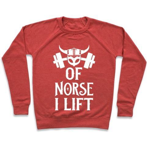 Virgin Teez  Pullover Crewneck Sweatshirt / x-small / Heathered Red OF NORSE I LIFT CREWNECK SWEATSHIRT