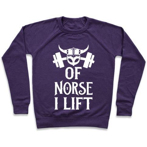 Virgin Teez  Pullover Crewneck Sweatshirt / x-small / Purple OF NORSE I LIFT CREWNECK SWEATSHIRT