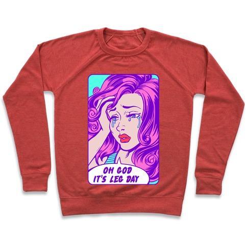 Virgin Teez  Pullover Crewneck Sweatshirt / x-small / Heathered Red OH GOD IT'S LEG DAY CREWNECK SWEATSHIRT