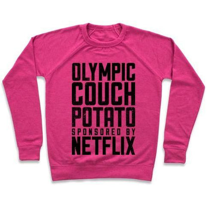 Virgin Teez  Pullover Crewneck Sweatshirt / x-small / Deep Pink OLYMPIC COUCH POTATO CREWNECK SWEATSHIRT