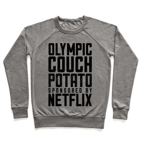 Virgin Teez  Pullover Crewneck Sweatshirt / x-small / Heathered Gray OLYMPIC COUCH POTATO CREWNECK SWEATSHIRT