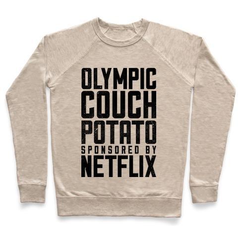 Virgin Teez  Pullover Crewneck Sweatshirt / x-small / Heathered Oatmeal OLYMPIC COUCH POTATO CREWNECK SWEATSHIRT