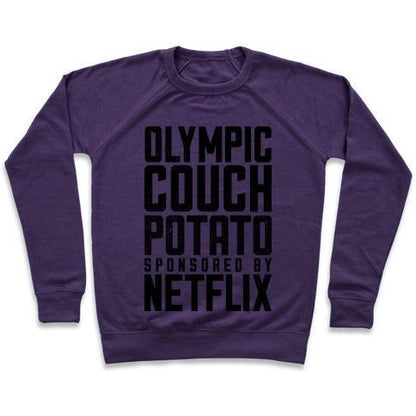 Virgin Teez  Pullover Crewneck Sweatshirt / x-small / Purple OLYMPIC COUCH POTATO CREWNECK SWEATSHIRT