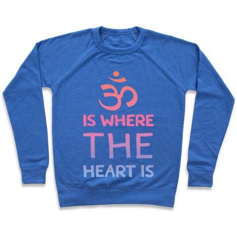 Virgin Teez  Pullover Crewneck Sweatshirt / x-small / Heathered Blue OM IS WHERE THE HEART IS CREWNECK SWEATSHIRT