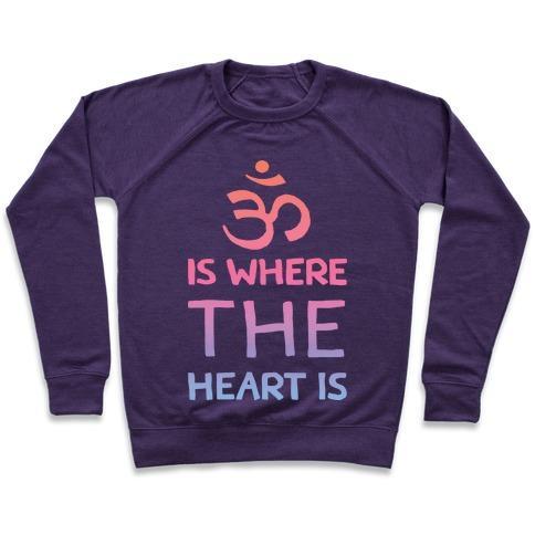 Virgin Teez  Pullover Crewneck Sweatshirt / x-small / Purple OM IS WHERE THE HEART IS CREWNECK SWEATSHIRT