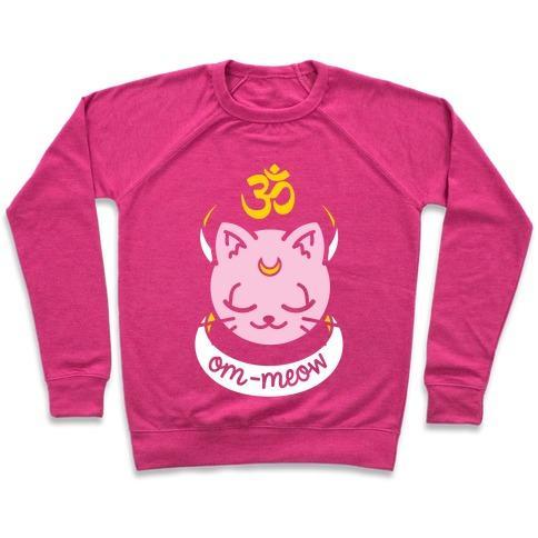 Virgin Teez  Pullover Crewneck Sweatshirt / x-small / Deep Pink OM-MEOW CREWNECK SWEATSHIRT