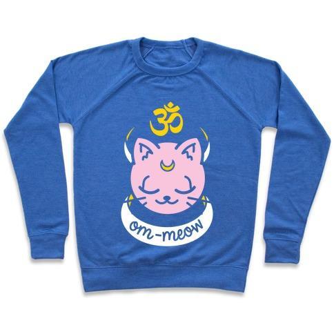 Virgin Teez  Pullover Crewneck Sweatshirt / x-small / Heathered Blue OM-MEOW CREWNECK SWEATSHIRT