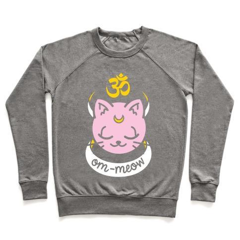 Virgin Teez  Pullover Crewneck Sweatshirt / x-small / Heathered Gray OM-MEOW CREWNECK SWEATSHIRT