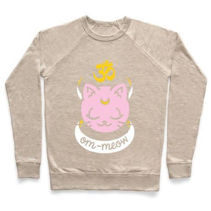 Virgin Teez  Pullover Crewneck Sweatshirt / x-small / Heathered Oatmeal OM-MEOW CREWNECK SWEATSHIRT