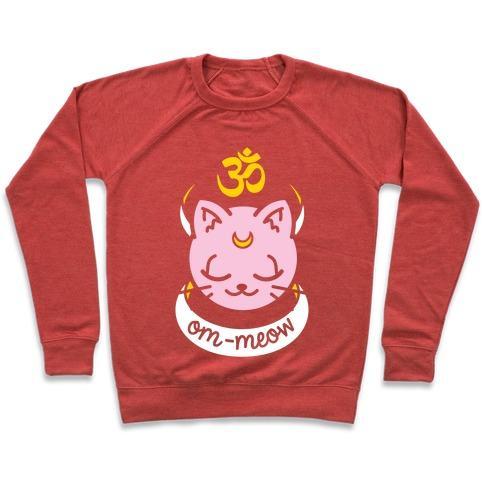 Virgin Teez  Pullover Crewneck Sweatshirt / x-small / Heathered Red OM-MEOW CREWNECK SWEATSHIRT