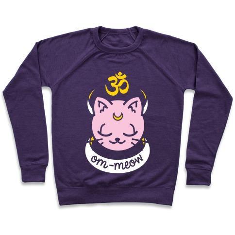 Virgin Teez  Pullover Crewneck Sweatshirt / x-small / Purple OM-MEOW CREWNECK SWEATSHIRT