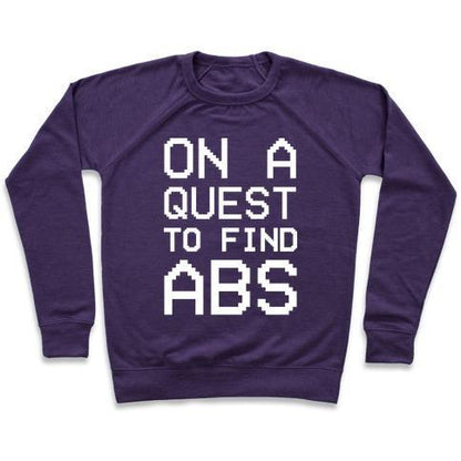 Virgin Teez  Pullover Crewneck Sweatshirt / x-small / Purple ON A QUEST TO FIND ABS WHITE PRINT CREWNECK SWEATSHIRT