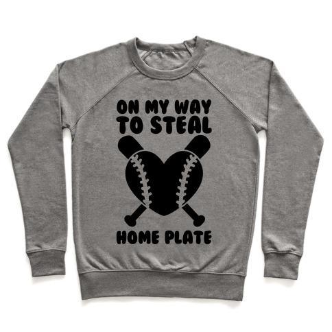 Virgin Teez  Pullover Crewneck Sweatshirt / x-small / Heathered Gray ON MY WAY TO STEAL HOME PLATE CREWNECK SWEATSHIRT