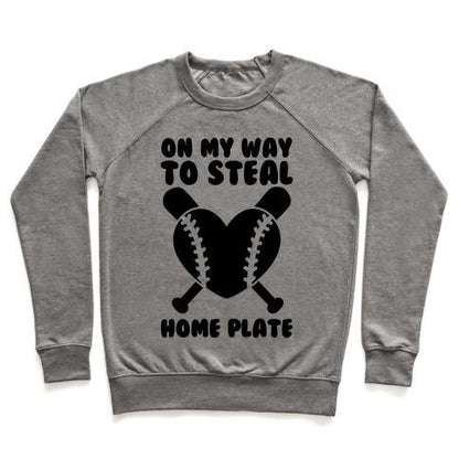 Virgin Teez  Pullover Crewneck Sweatshirt / x-small / Heathered Gray ON MY WAY TO STEAL HOME PLATE CREWNECK SWEATSHIRT