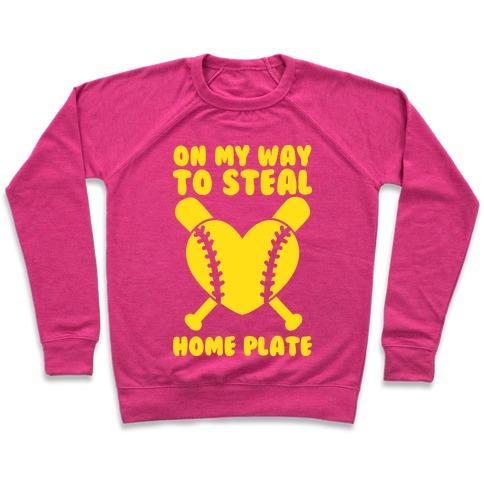 Virgin Teez  Pullover Crewneck Sweatshirt / x-small / Deep Pink ON MY WAY TO STEAL HOME PLATE CREWNECK SWEATSHIRT