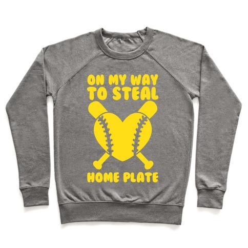 Virgin Teez  Pullover Crewneck Sweatshirt / x-small / Heathered Gray ON MY WAY TO STEAL HOME PLATE CREWNECK SWEATSHIRT