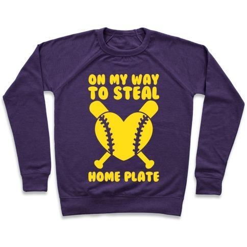 Virgin Teez  Pullover Crewneck Sweatshirt / x-small / Purple ON MY WAY TO STEAL HOME PLATE CREWNECK SWEATSHIRT