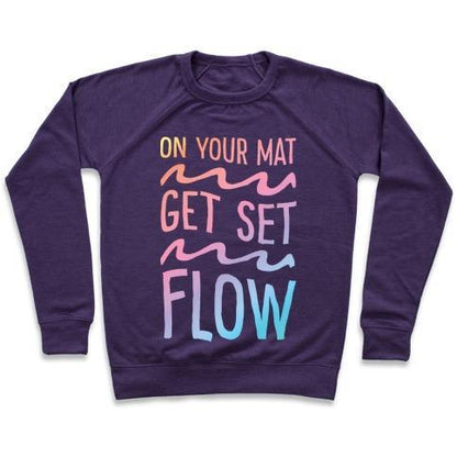 Virgin Teez  Pullover Crewneck Sweatshirt / x-small / Purple ON YOUR MAT GET SET FLOW YOGA CREWNECK SWEATSHIRT