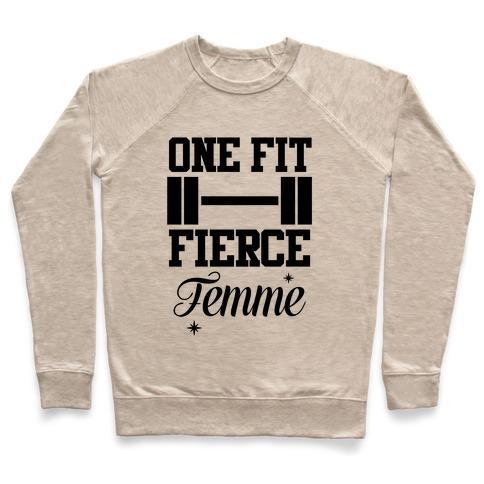 Virgin Teez  Pullover Crewneck Sweatshirt / x-small / Heathered Oatmeal ONE FIT FIERCE FEMME CREWNECK SWEATSHIRT