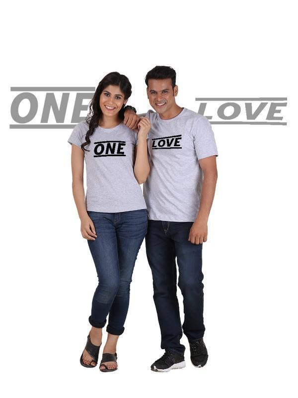 HUM TUM T-SHIRT One Love (Classic) Classic Couple T-Shirt Gray