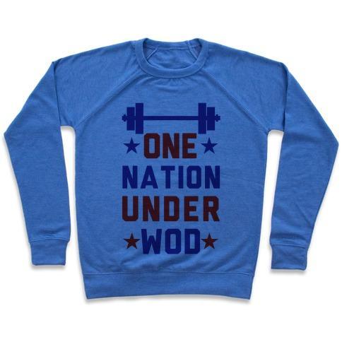 Virgin Teez  Pullover Crewneck Sweatshirt / x-small / Heathered Blue ONE NATION UNDER WOD CREWNECK SWEATSHIRT