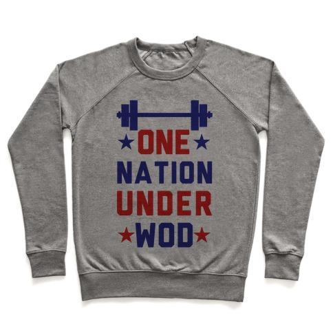 Virgin Teez  Pullover Crewneck Sweatshirt / x-small / Heathered Gray ONE NATION UNDER WOD CREWNECK SWEATSHIRT