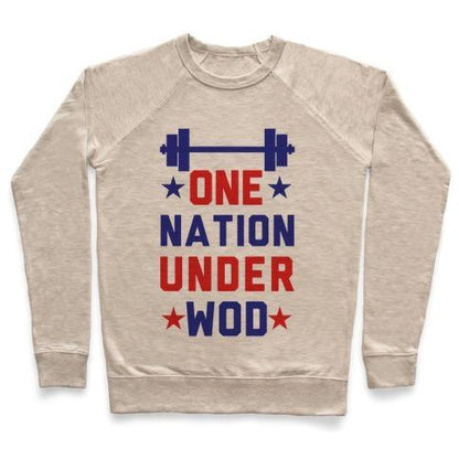 Virgin Teez  Pullover Crewneck Sweatshirt / x-small / Heathered Oatmeal ONE NATION UNDER WOD CREWNECK SWEATSHIRT