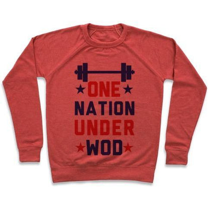 Virgin Teez  Pullover Crewneck Sweatshirt / x-small / Heathered Red ONE NATION UNDER WOD CREWNECK SWEATSHIRT