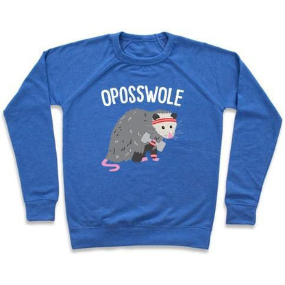 Virgin Teez  Pullover Crewneck Sweatshirt / x-small / Heathered Blue OPOSSWOLE OPOSSUM CREWNECK SWEATSHIRT