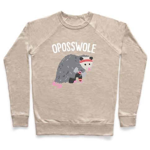 Virgin Teez  Pullover Crewneck Sweatshirt / x-small / Heathered Oatmeal OPOSSWOLE OPOSSUM CREWNECK SWEATSHIRT