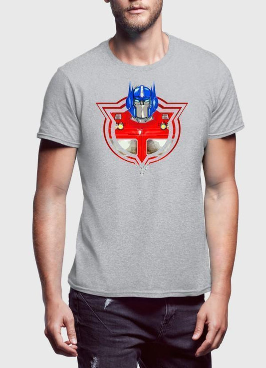 M Nidal Khan T-Shirt Optimus Badge Heather Gray Half Sleeves