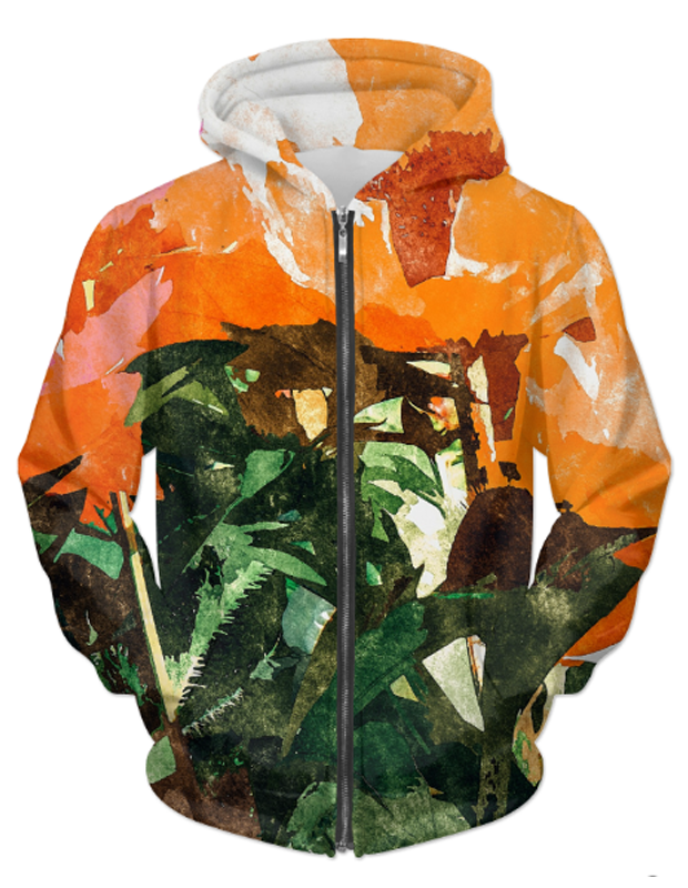 Virgin Teez Sublimation Hoodie Orange Flower UNISEX ZIP HOODIE