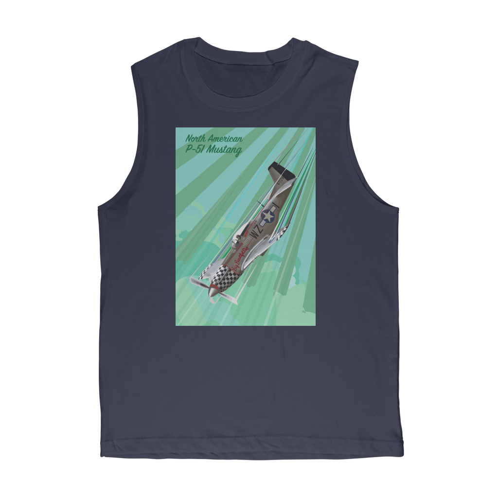 VIRGIN TEEZ Tank Top Navy / Unisex / S P-51 Mustang Pop Art Premium Adult Muscle Top