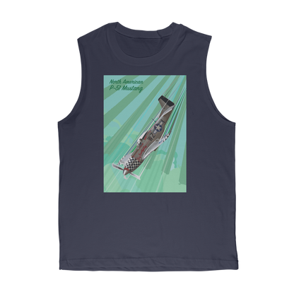 VIRGIN TEEZ Tank Top Navy / Unisex / S P-51 Mustang Pop Art Premium Adult Muscle Top