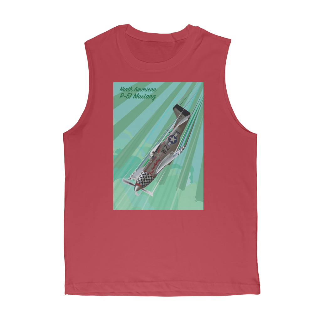 VIRGIN TEEZ Tank Top Red / Unisex / S P-51 Mustang Pop Art Premium Adult Muscle Top