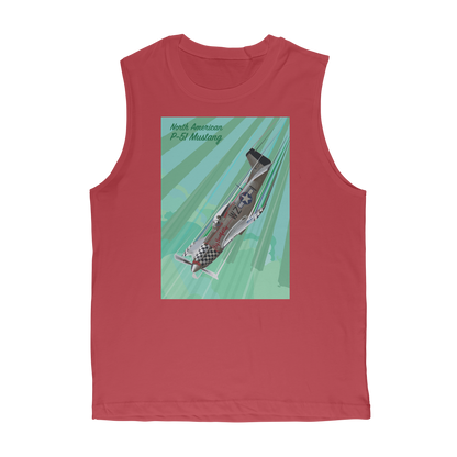 VIRGIN TEEZ Tank Top Red / Unisex / S P-51 Mustang Pop Art Premium Adult Muscle Top