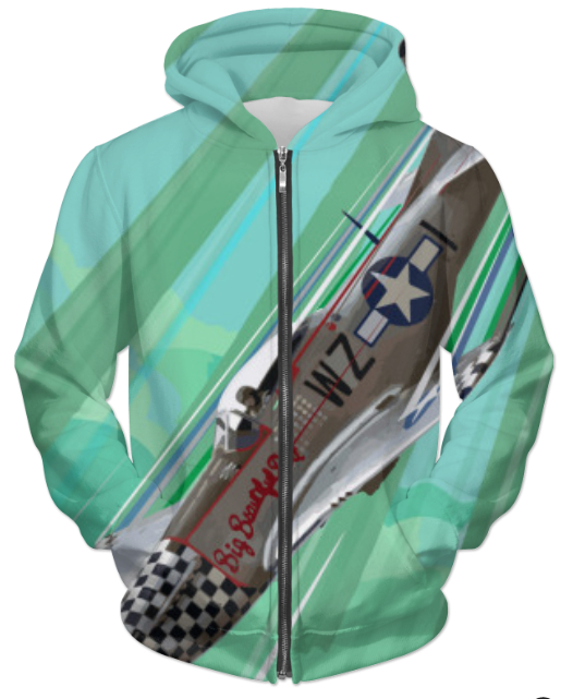 VIRGIN TEEZ Sublimation Hoodie P-51 Mustang Pop Art UNISEX ZIP HOODIE