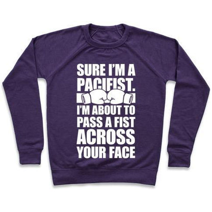 Virgin Teez  Pullover Crewneck Sweatshirt / x-small / Purple PACIFIST (WHITE INK) CREWNECK SWEATSHIRT