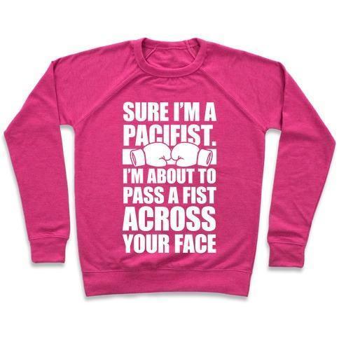 Virgin Teez  Pullover Crewneck Sweatshirt / x-small / Deep Pink PACIFIST (WHITE INK) CREWNECK SWEATSHIRT