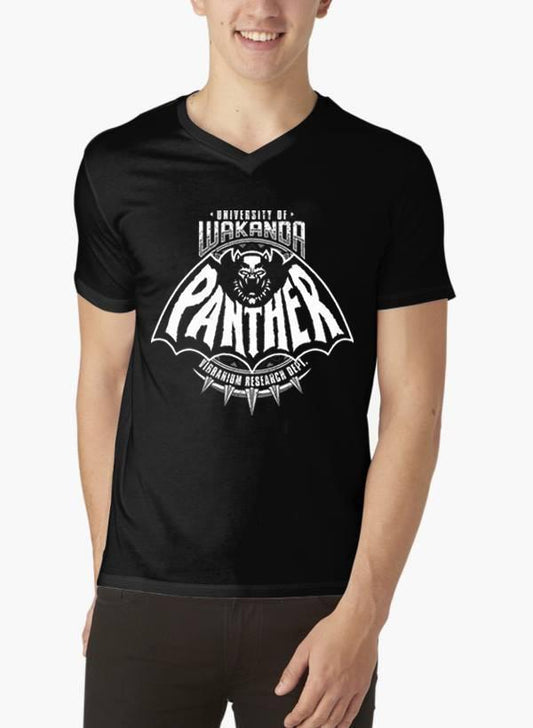 M Nidal Khan T-shirt Panther Half Sleeves V-Neck Black T-shirt