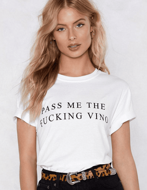 VIRGIN TEEZ Women T-shirt Pass Me The Fucking Wine Women's T-Shirt