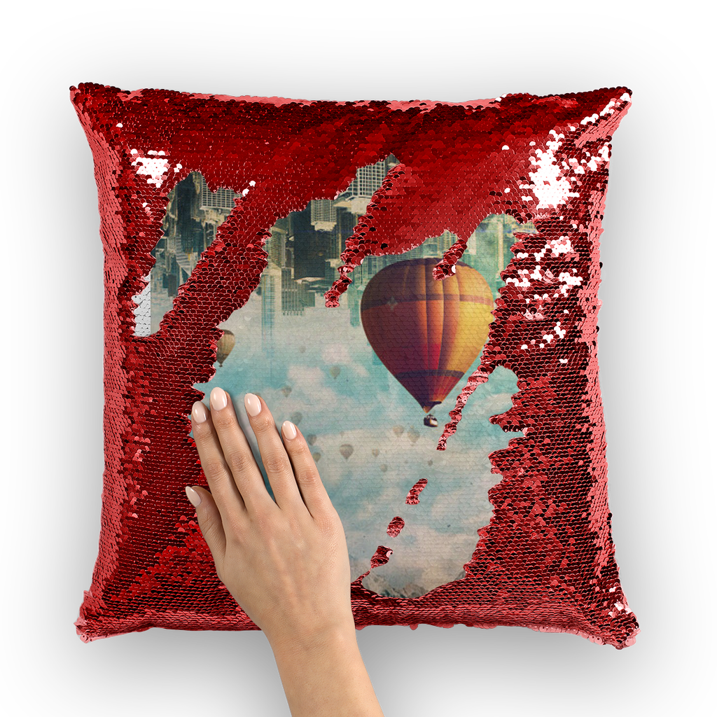 VIRGIN TEEZ Sequin Cover Red / White Passing By Sequin Cushion Cover