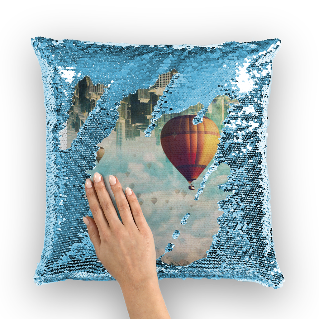 VIRGIN TEEZ Sequin Cover Light Blue / White Passing By Sequin Cushion Cover