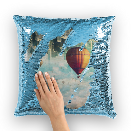 VIRGIN TEEZ Sequin Cover Light Blue / White Passing By Sequin Cushion Cover