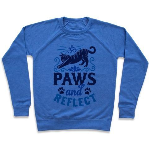 Virgin Teez  Pullover Crewneck Sweatshirt / x-small / Heathered Blue PAWS AND REFLECT (CAT) CREWNECK SWEATSHIRT