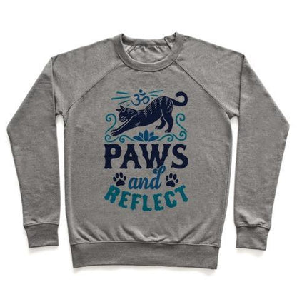 Virgin Teez  Pullover Crewneck Sweatshirt / x-small / Heathered Gray PAWS AND REFLECT (CAT) CREWNECK SWEATSHIRT