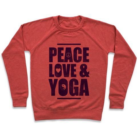 Virgin Teez  Pullover Crewneck Sweatshirt / x-small / Heathered Red PEACE LOVE & YOGA CREWNECK SWEATSHIRT